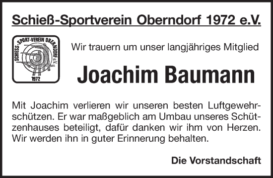 Traueranzeige von Joachim Baumann von Pegnitz-Zeitung