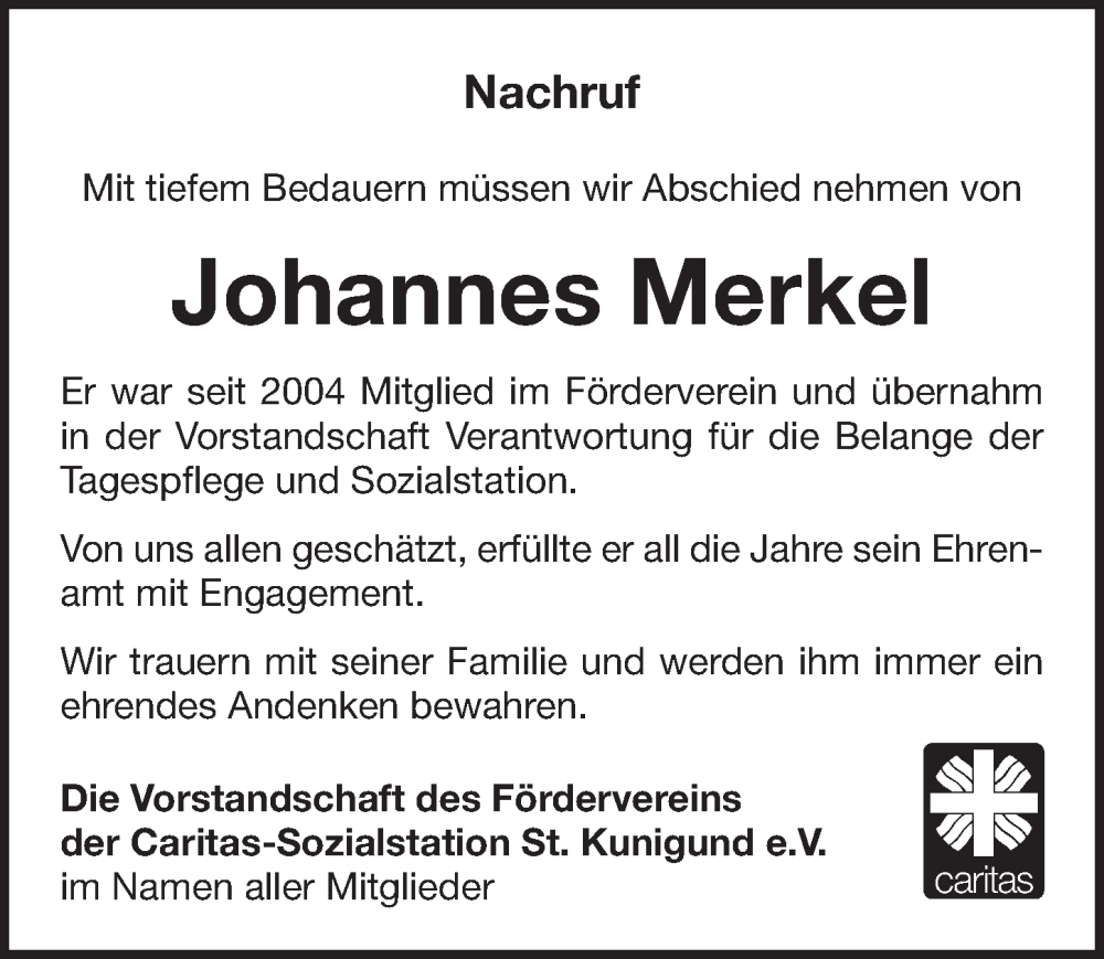  Traueranzeige für Johannes Merkel vom 30.08.2025 aus Pegnitz-Zeitung