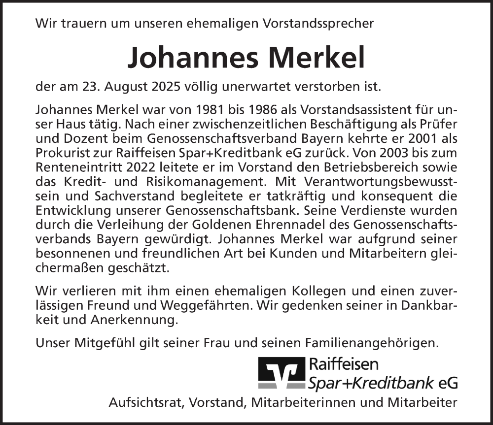  Traueranzeige für Johannes Merkel vom 12.07.2025 aus Pegnitz-Zeitung