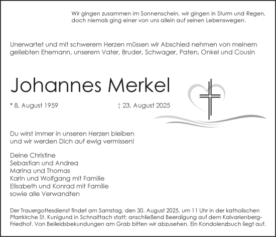Traueranzeige von Johannes Merkel von Pegnitz-Zeitung