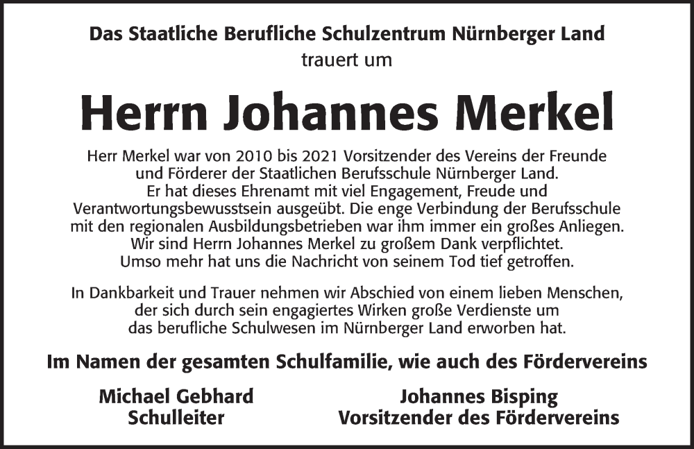 Traueranzeige für Johannes Merkel vom 30.08.2025 aus Pegnitz-Zeitung