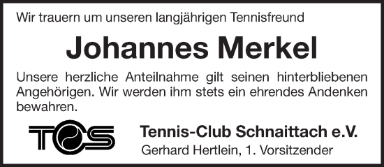 Traueranzeige von Johannes Merkel von Pegnitz-Zeitung