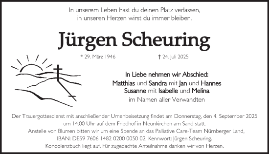 Traueranzeige von Jürgen Scheuring von Pegnitz-Zeitung