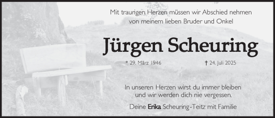 Traueranzeige von Jürgen Scheuring von Pegnitz-Zeitung