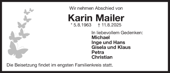 Traueranzeige von Karin Mailer von Der Bote