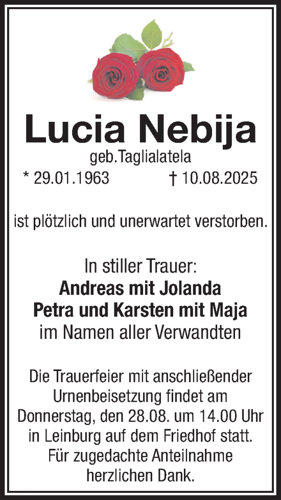 Traueranzeige von Lucia Nebija von Pegnitz-Zeitung