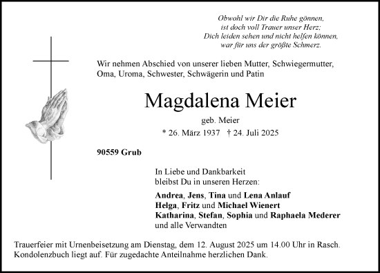 Traueranzeige von Magdalena Meier von Der Bote