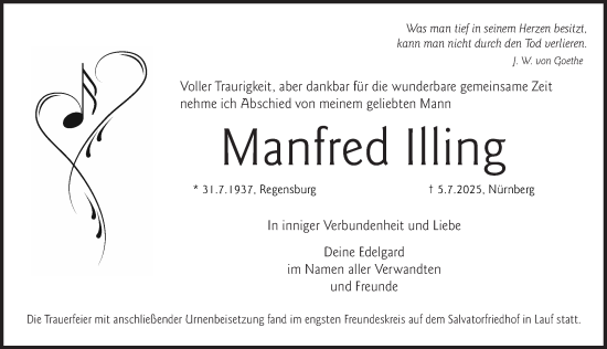 Traueranzeige von Manfred Illing von Pegnitz-Zeitung
