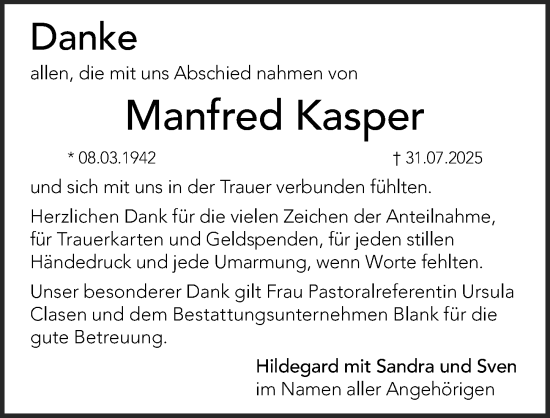 Traueranzeige von Manfred Kasper von Hersbrucker Zeitung Lokal