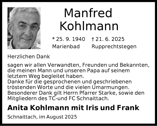 Traueranzeige von Manfred Kohlmann von Pegnitz-Zeitung