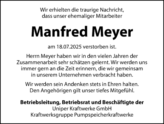 Traueranzeige von Manfred Meyer von Hersbrucker Zeitung Lokal