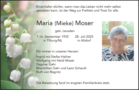 Traueranzeige von Maria Moser von Der Bote