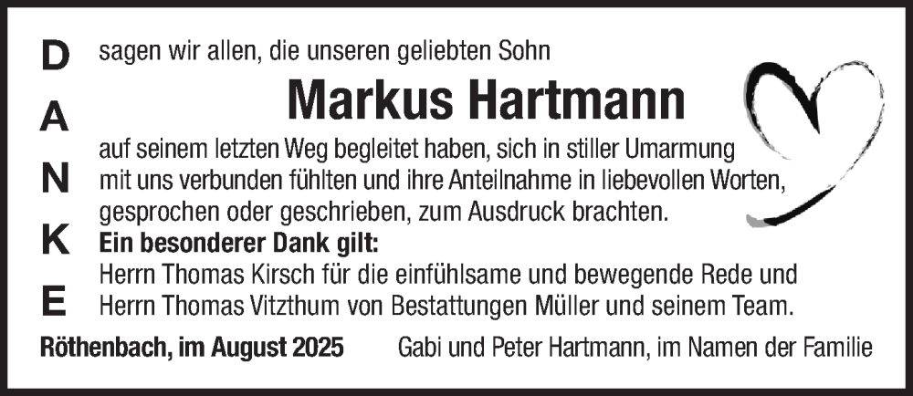  Traueranzeige für Markus Hartmann vom 16.08.2025 aus Pegnitz-Zeitung