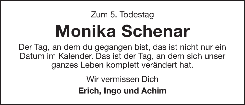  Traueranzeige für Monika Schenar vom 22.08.2025 aus Der Bote