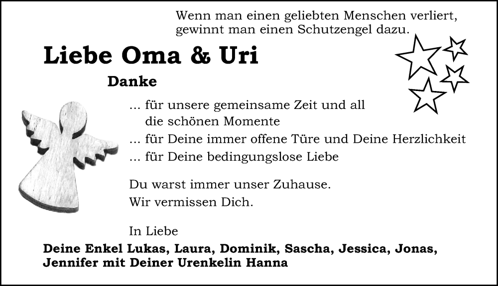  Traueranzeige für Oma  vom 30.08.2025 aus Hersbrucker Zeitung Lokal
