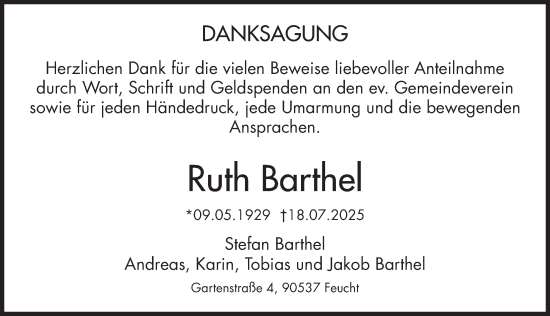 Traueranzeige von Ruth Barthel von Der Bote