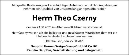 Traueranzeige von Theo Czerny von Hersbrucker Zeitung Lokal