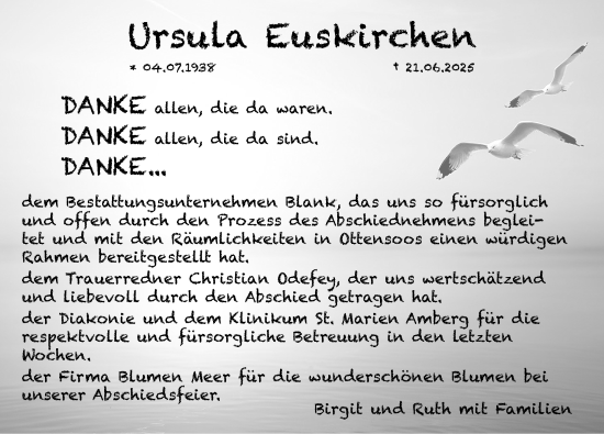 Traueranzeige von Ursula Euskirchen von Hersbrucker Zeitung Lokal