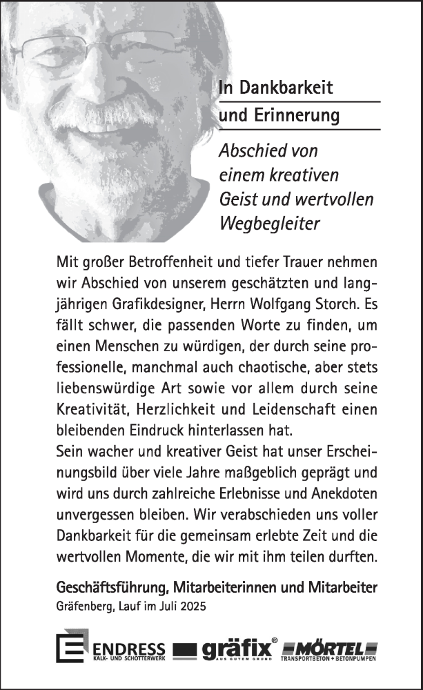  Traueranzeige für Wolfgang Storch vom 16.08.2025 aus Pegnitz-Zeitung