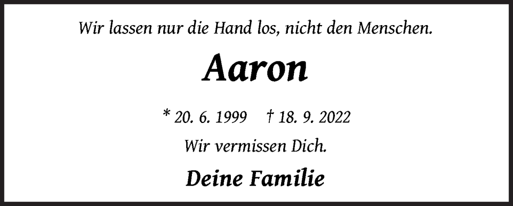  Traueranzeige für Aaron Pelzer vom 18.09.2025 aus Pegnitz-Zeitung