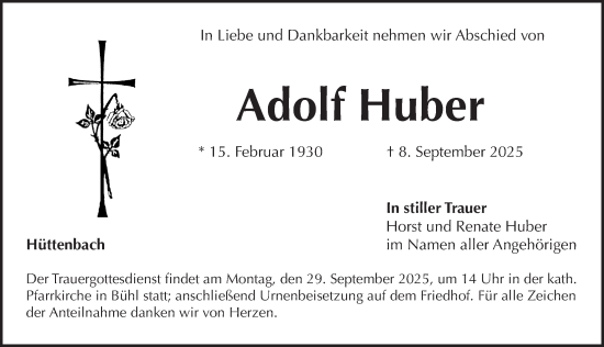 Traueranzeige von Adolf Huber von Pegnitz-Zeitung