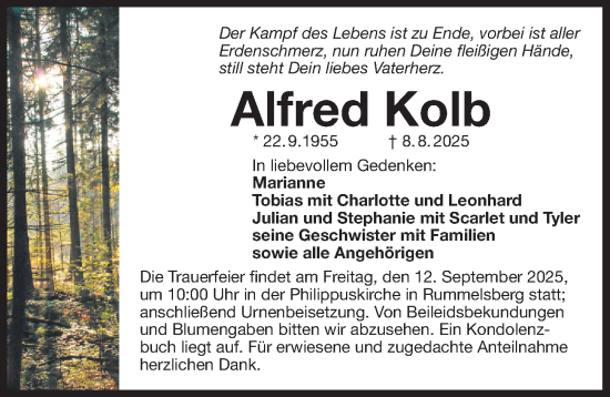 Traueranzeige von Alfred Kolb von Der Bote