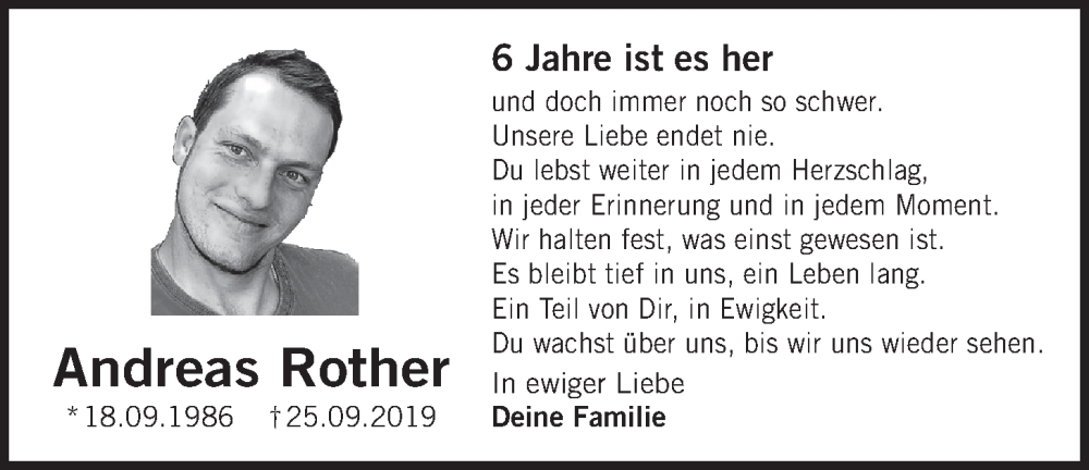  Traueranzeige für Andreas Rother vom 27.09.2025 aus Der Bote