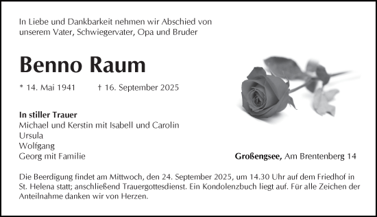 Traueranzeige von Benno Raum von Pegnitz-Zeitung