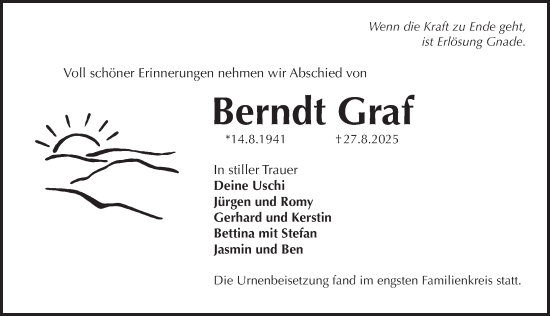 Traueranzeige von Berndt Graf von Pegnitz-Zeitung