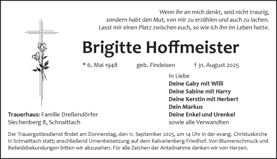 Traueranzeige von Brigitte Hoffmeister von Pegnitz-Zeitung