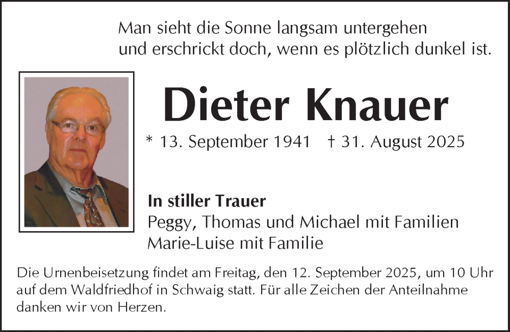  Traueranzeige für Dieter Knauer vom 10.09.2025 aus Pegnitz-Zeitung
