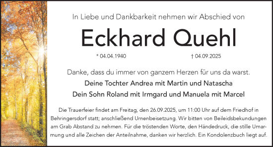 Traueranzeige von Eckhard Quehl von Pegnitz-Zeitung