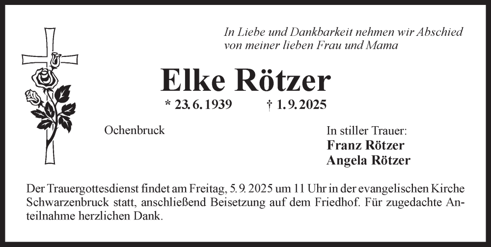  Traueranzeige für Elke Rötzer vom 03.10.2025 aus Der Bote