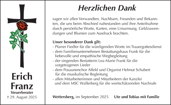 Traueranzeige von Erich Franz von Hersbrucker Zeitung Lokal
