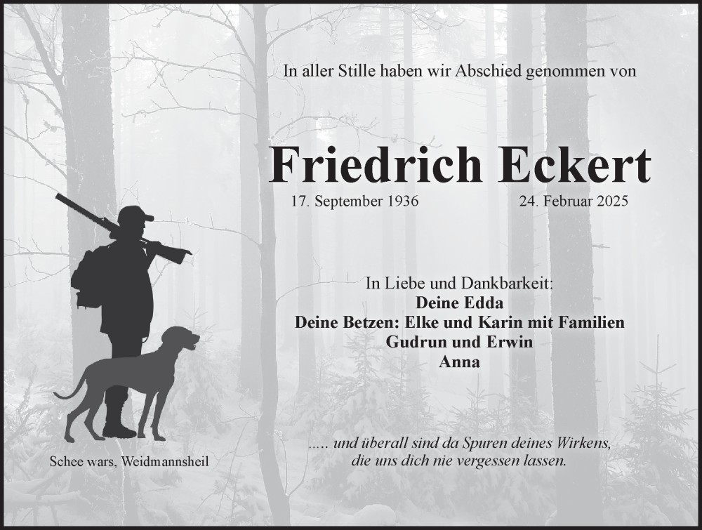  Traueranzeige für Friedrich Eckert vom 22.03.2025 aus Pegnitz-Zeitung