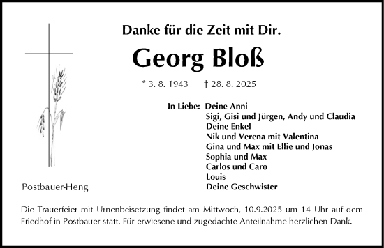 Traueranzeige von Georg Bloß von Der Bote