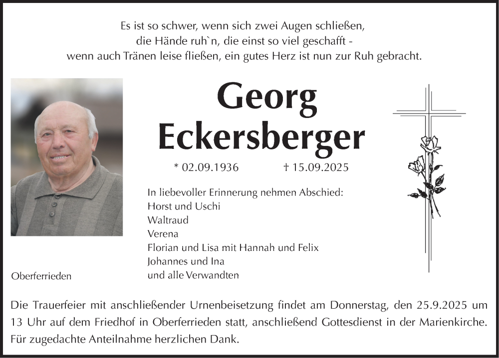  Traueranzeige für Georg Eckersberger vom 20.09.2025 aus Der Bote