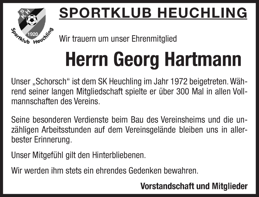  Traueranzeige für Georg Hartmann vom 20.09.2025 aus Pegnitz-Zeitung