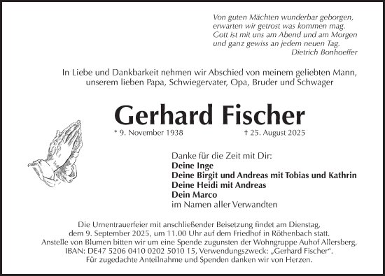 Traueranzeige von Gerhard Fischer von Pegnitz-Zeitung
