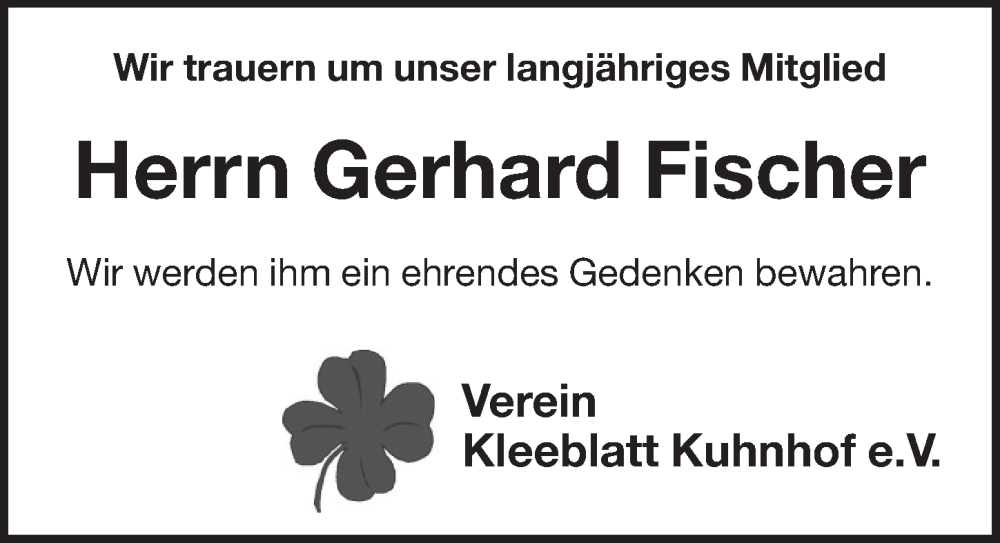  Traueranzeige für Gerhard Fischer vom 13.09.2025 aus Pegnitz-Zeitung