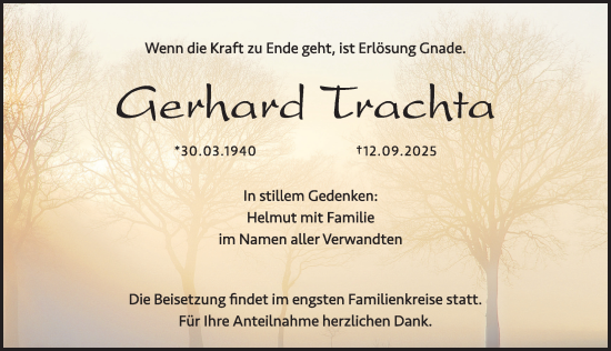 Traueranzeige von Gerhard Trachta von Hersbrucker Zeitung Lokal