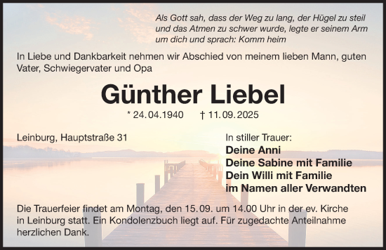 Traueranzeige von Günther Liebel von Der Bote