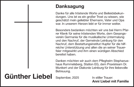 Traueranzeige von Günther Liebel von Der Bote