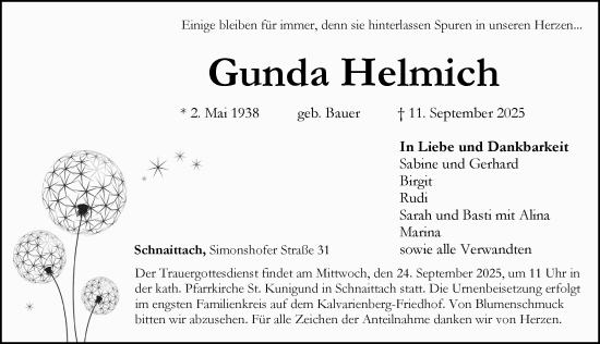 Traueranzeige von Gunda Helmich von Pegnitz-Zeitung