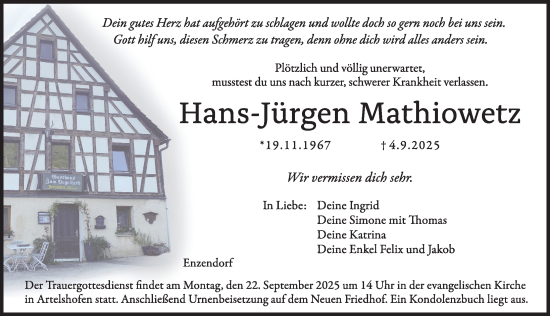 Traueranzeige von Hans-Jürgen Mathiowetz von Hersbrucker Zeitung Lokal