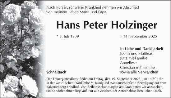 Traueranzeige von Hans Peter Holzinger von Pegnitz-Zeitung