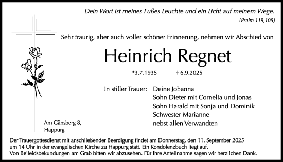 Traueranzeige von Heinrich Regnet von Hersbrucker Zeitung Lokal