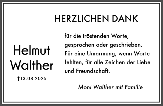 Traueranzeige von Helmut Walther von Hersbrucker Zeitung Lokal
