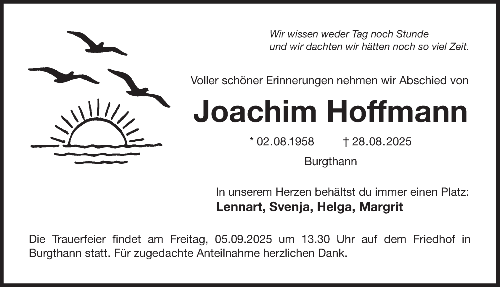  Traueranzeige für Joachim Hoffmann vom 03.10.2025 aus Der Bote