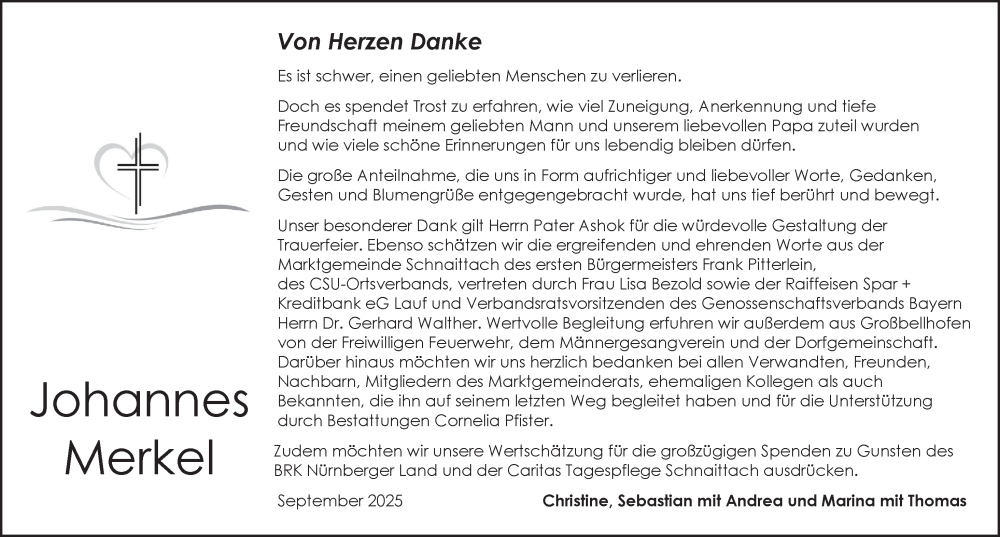  Traueranzeige für Johannes Merkel vom 13.09.2025 aus Pegnitz-Zeitung